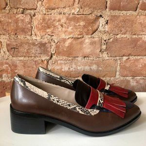 COLE HAAN Margarite Loafer Pump w/ Kiltie Fringe & Snake Print Trim | Size 7B